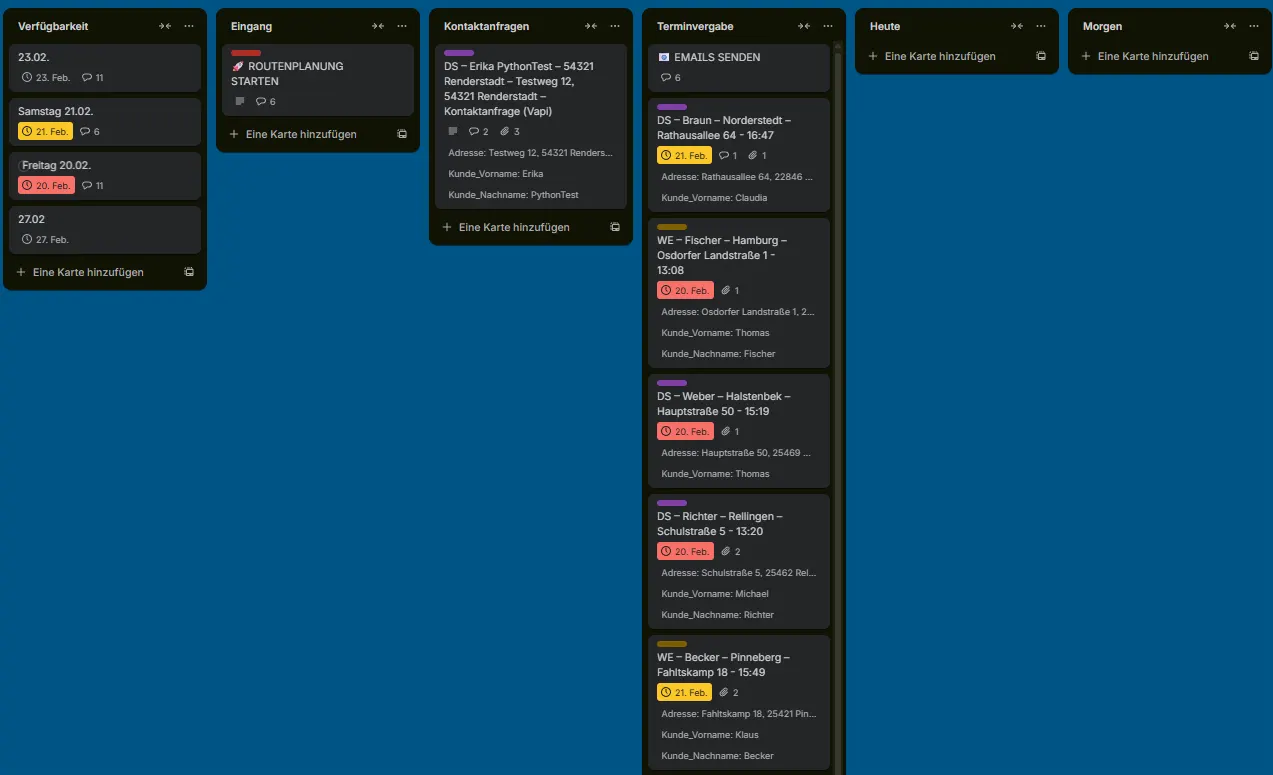 Automatisierter Trello-Workflow: Auftrag, Route, Bestätigung und Rechnung